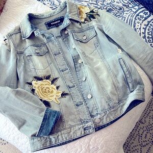 Express distressed denim jacket size large